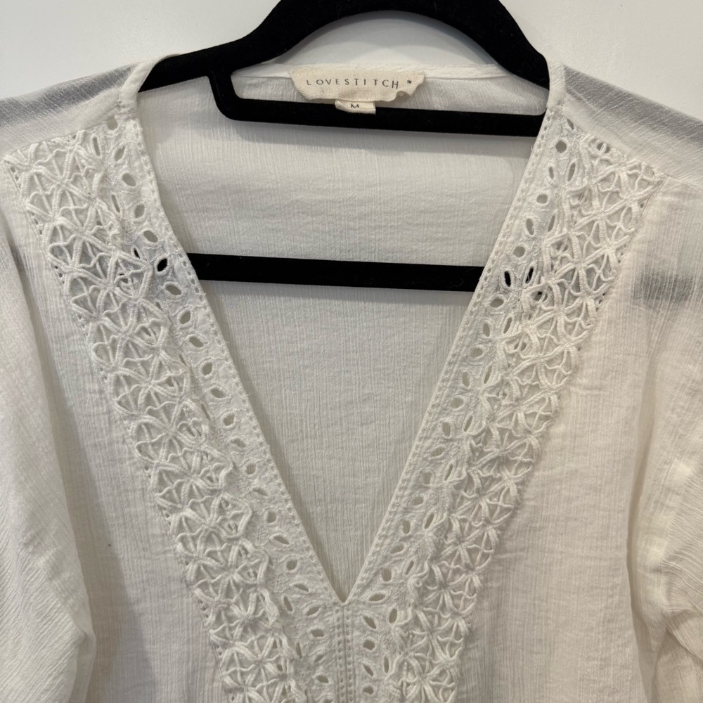 Lovestitch White Flutter Sleeve Tie Front Blouse - Picture 3 of 4